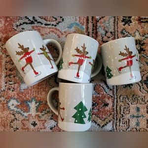 Crate and Barrel Christmas Reindeer mugs - set of 4